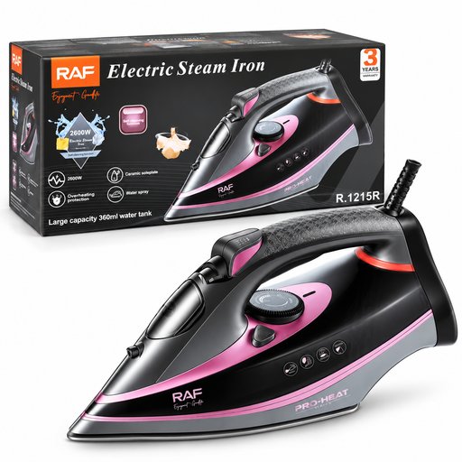 مكواة بخارية راف 2600 واط سعة 360 مل موديل R.1215R RAF Electric Steam Iron 2600W 360ml R.1215R