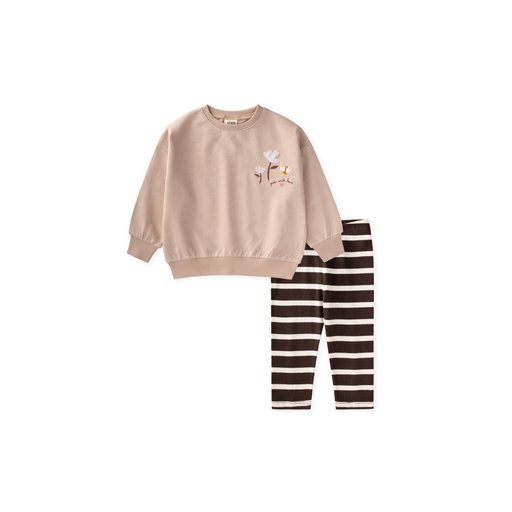 طقم تيشيرت وتايت موسمي للأطفال 1-7 سنوات - بيج Kids' Seasonal T-Shirt and Leggings Set 1-7 Years - Beige