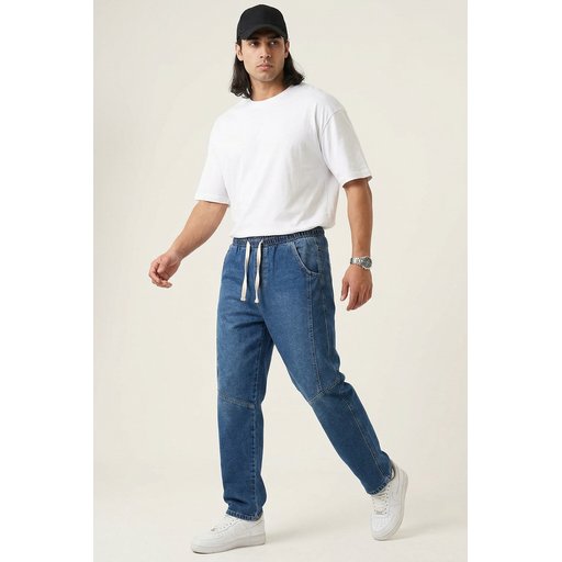 بنطلون جينز رجالي بقصة مريحة Baggy 30074 - أزرق داكن Men's Relaxed Fit Baggy Jeans 30074 - Navy Blue