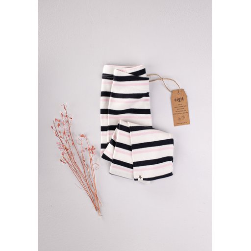 ليقنز مضلع مخطط للأطفال 1-10 سنوات - لون بيج فاتح Kids' Striped Ribbed Leggings 1-10 Years - Ecru