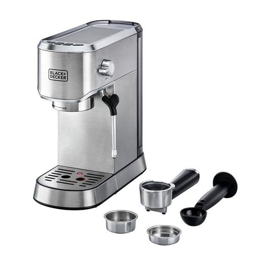 ماكينة تحضير القهوة من بلاك+ديكر ECM150-B5 قهوة الاسبريسو 15 بار باللون الفضي Black&Decker ECM150-B5 espresso coffee machine 15Par silver