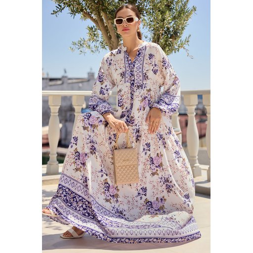 2423 Authentic Patterned Modest Dress - Purple