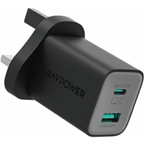 شاحن جداري راف باور بايونيير بقوة 20 واط بمنفذين تايب سي ويو إس بي RAVPower PD Pioneer 20W 2-Port Wall Charger USB-C & USB-A