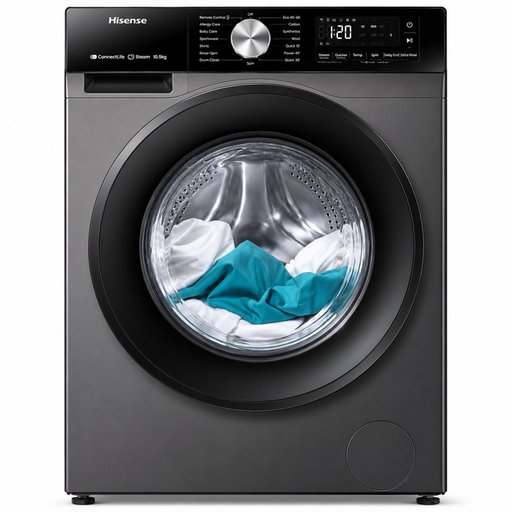 غسالة هايسنس أوتوماتيك أمامية 12 كغم 1400 دورة - رمادي تيتانيوم Hisense 12KG Front Load Washing Machine 1400RPM - Titanium Grey