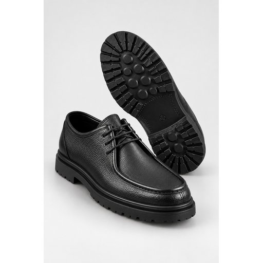 حذاء MUGGO WALTON رجالي كاجوال كلاسيكي برباط جلد طبيعي ونعل سميك - أسود Muggo WALTON Men's Genuine Leather Lace-Up Casual Classic Shoes with Chunky Sole - Black