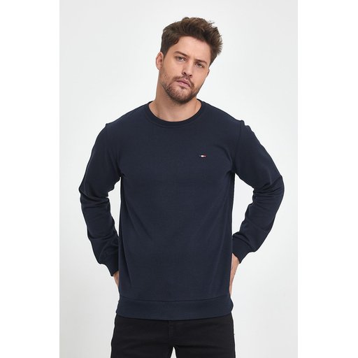 سويتشيرت رجالي بقبة دائرية وتطريز، قصة عادية - كحلي Men's Navy Regular Fit Crew Neck Sweatshirt with Embroidery Detail