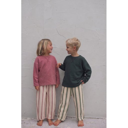 طقم مخطط موسمي للأطفال 2-10 سنوات - لون وردي مجفف Seasonal Striped Kids' Set 2-10 Years - Dried Rose