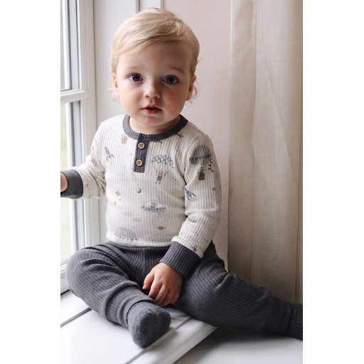 طقم سالوبيت أطفال بنقشة - 0-2 سنة - لون حجري Patterned Baby Bodysuit Set - 0-2 Years - Stone Color