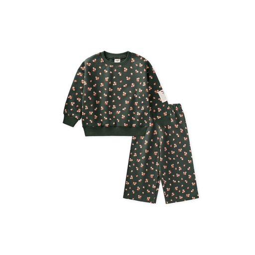 طقم سويتشيرت للأطفال بنقشة - أخضر كاكي (2-8 سنوات) Kids' Patterned Sweatshirt Set - Khaki Green (2-8 Years)