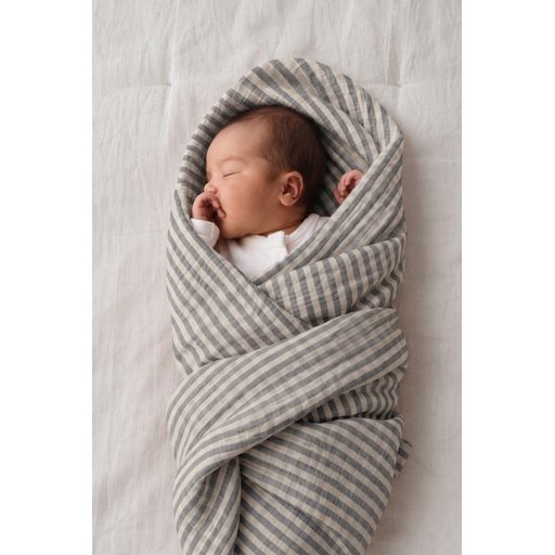 Naturel Organik Muslin Blanket 90x100cm - Navy Thick Striped