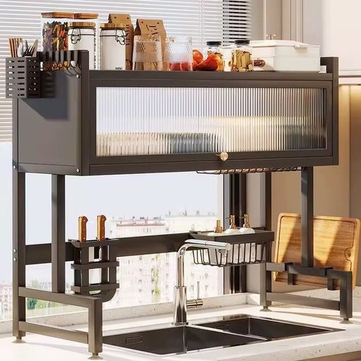 سلة صحون حوضين باب شفاف Double-Basin Dish Rack with Transparent Door