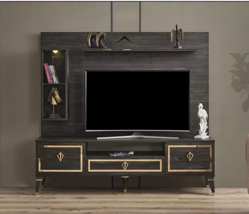 طاولة تلفاز خشبية Wooden Tv Table with Shelves 