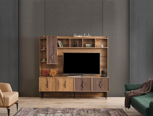 طاولة تلفاز خشبية Wooden Tv Table with Shelves 