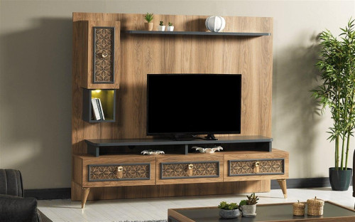 طاولة تلفاز خشبية Wooden Tv Table with Shelves 