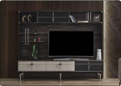 طاولة تلفاز خشبية Wooden Tv Table with Shelves 