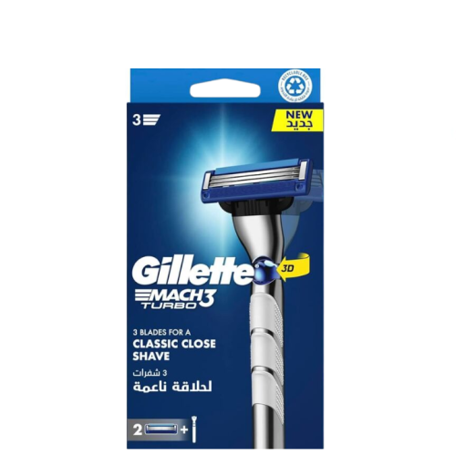 ماكينة حلاقة رجالية 3 تيربو 3D – 1 مقبض + 2 شفرات Mach3 Turbo 3D Razor – 1 Handle + 2 Blades