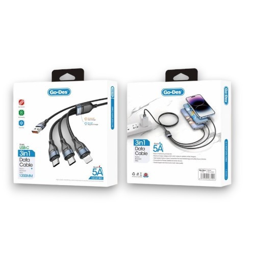كيبل بتصميم 3 في 1 مع منفذين USB-C. Dual USB-C 3 in 1 Fast Cable Nylon Braided