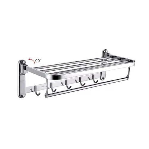 رف مناشف جداري من الستانلس ستيل مع خطافات متعددة Bathroom Wall-Mounted Towel Rack with Hooks – SUS304