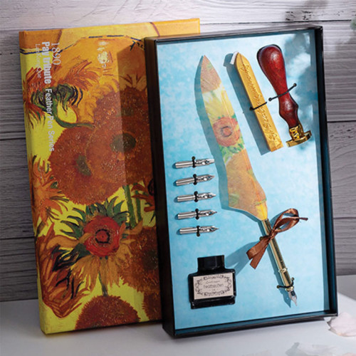 بوكس قلم ريشة - زهرة عباد الشمس Feather pen box - sunflower