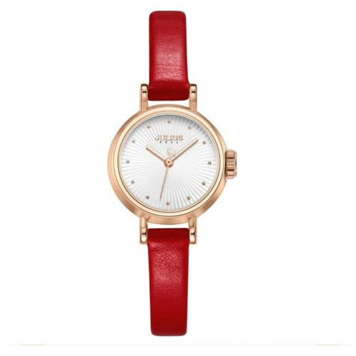 ساعة نسائية من جوليوس الكورية دائرية ذهبية سير جلد احمر مع مينا بيضاء JULIUS Watch for Women JA-1371 - Analog, Leather - Red
