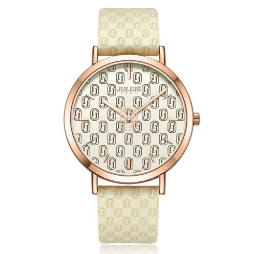 ساعة نسائية من جوليوس الكورية جاي اي 1367 دائرية ذهبية سير جلد كريمي مينا انيقة JULIUS Watch JA-1367 for Women - Analog, Leather - Creamy