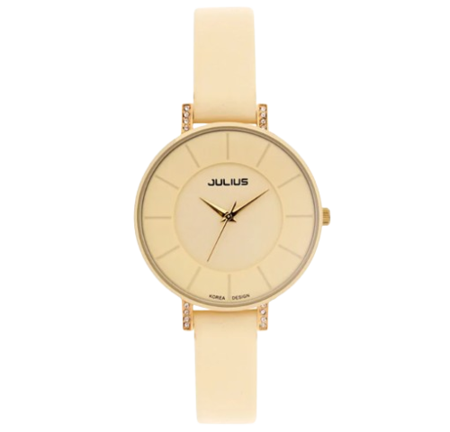 ساعة نسائية من جوليوس الكورية جاي اي 766  دائريه ذهبي زهري سير كريمي ومينا كريمي JULIUS Watch JA-766 for Women - Analog, Leather - Creamy