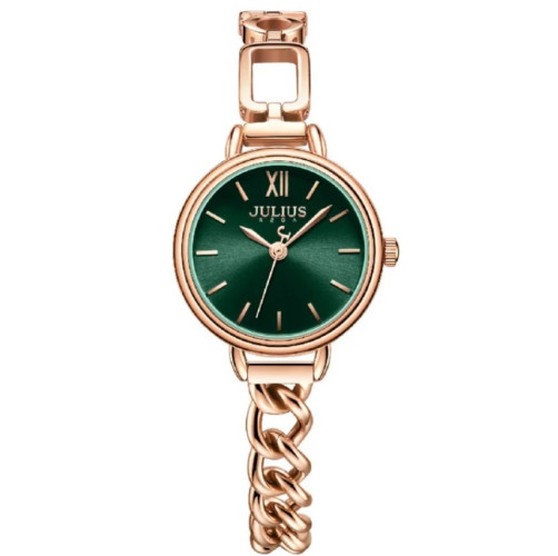 ساعة نسائية من جوليوس الكورية جاي اي 1290 اي دائرية سير ذهبي وردي مينا خضراء JULIUS Watch JA-1290 for Women - Analog, Stainless Steel - Gold - Green