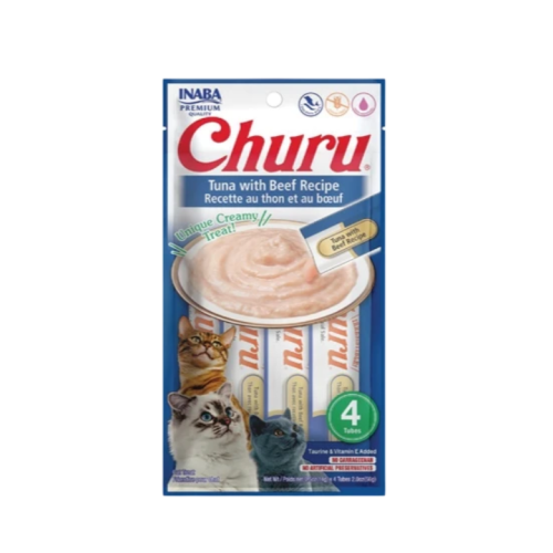 طعام للقطط بنكهة التونة مع اللحم البقري – 4 قطع Churu Tuna with Beef Recipe – 4 Tubes