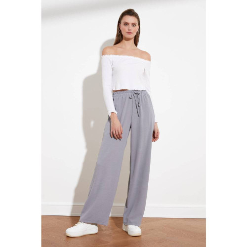 بنطلون منسوج بأرجل واسعة وخصر مطاطي Elastic Waist Wide Leg Woven Trousers