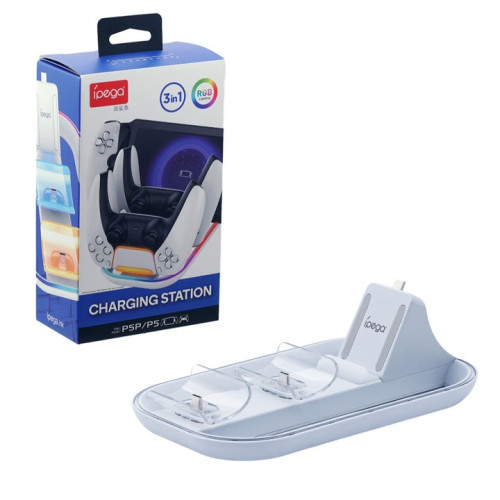 حامل شحن 3 في 1 من Ipega لجهاز PS5 Portal/PS5 Controller - أبيض Ipega 3 In 1 Charging Station Charging Stand Holder for PS5 Portal/PS5 Controller-White