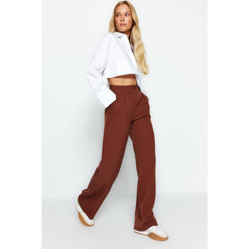 بنطلون منسوج بأرجل واسعة وخصر مرتفع High Waist Wide Leg Woven Trousers