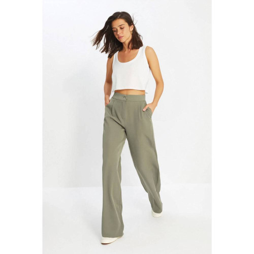 بنطلون منسوج بأرجل واسعة وخصر مرتفع High Waist Wide Leg Woven Trousers