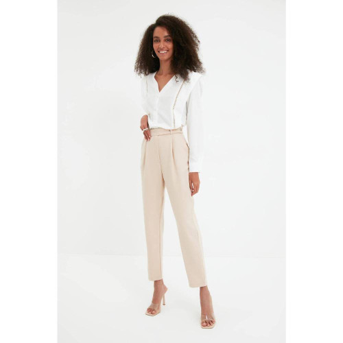بنطلون منسوج بقصة سيجارة وخصر مرتفع High Waist Cigarette Woven Trousers