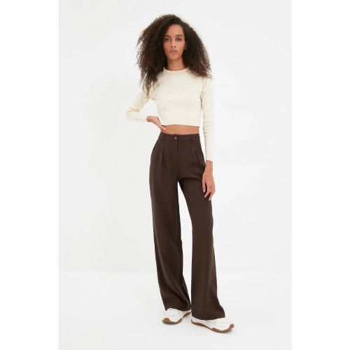 بنطلون منسوج بأرجل واسعة وكسرات أمامية Pleated Wide Leg Woven Trousers