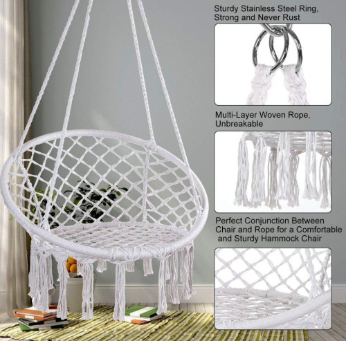 أرجوحة معلّقة ماكرامي بتصميم بوهو Macramé Hanging Swing Chair Boho Style