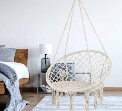 أرجوحة معلّقة ماكرامي بتصميم بوهو Macramé Hanging Swing Chair Boho Style