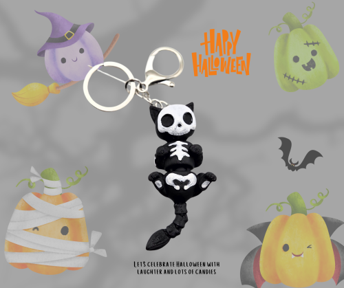 مدالية القطة العظمية Skeleton Cat Keychain