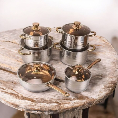 مجموعة قدور وقلايات من الستان ستيل الصحي المتكاملة صناعة المانية  ست قطع Complete healthy stainless steel cookware set, German made, 6 pieces