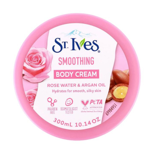 كريم جسم منعم ومرطب بماء الورد وزيت الأرجان 300 مل Smoothing Body Cream with Rose Water & Argan Oil 300ml
