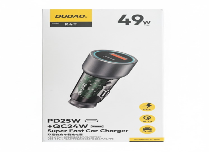 شاحن سيارة فائق السرعة شاحن سيارة فائق السرعة بقدرة قصوى 49 واط (PD 25 واط + QC 24 واط)