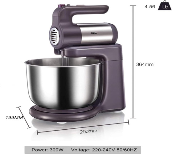 خلاط ستاند كهربائي بير سعة 3 لتر – وعاء ستانلس ستيل وملحقات كاملة Electric Stand Mixer – 300W Stainless Steel Bowl with Full Accessories