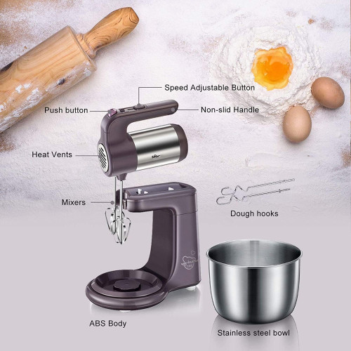 خلاط ستاند كهربائي بير سعة 3 لتر – وعاء ستانلس ستيل وملحقات كاملة Electric Stand Mixer – 300W Stainless Steel Bowl with Full Accessories