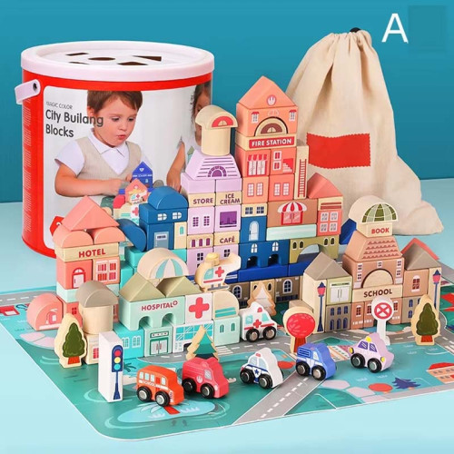 مدينة المكعبات الخشبية 133 قطعة city building blocks 133 pcs