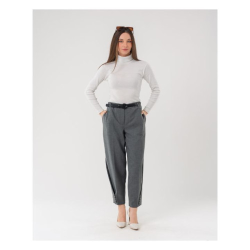 بنطلون نسائي بخصر عالٍ وتفاصيل أزرار جانبية Women's Tapered High-Waisted Trousers with Side Button Detail