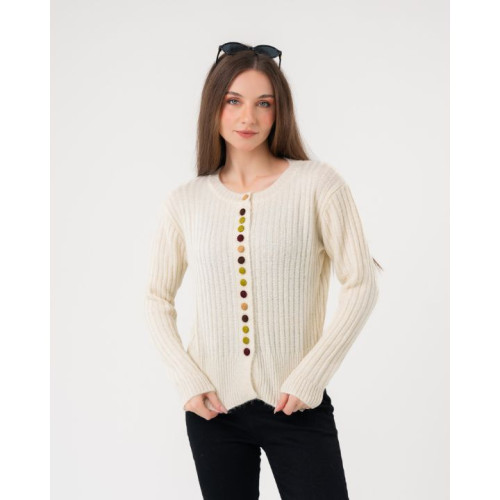 كارديغان صوفي بأزرار ملونة Cropped Knitted Cardigan