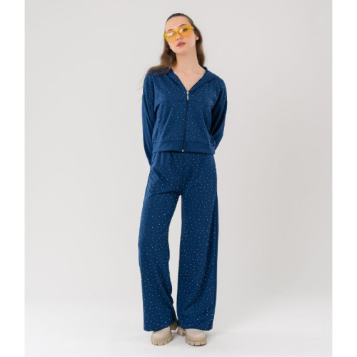 طقم بدلة رياضي نسائي (تراكسوت) مزينة بقطع كريستال Women's Rhinestone Studded Tracksuit