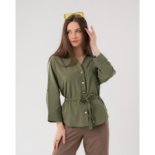 قميص كاجوال بأكمام ثلاثة أرباع ورباط لتحديد الخصر Casual Shirt with Drawstring Waist and 3/4 Sleeves