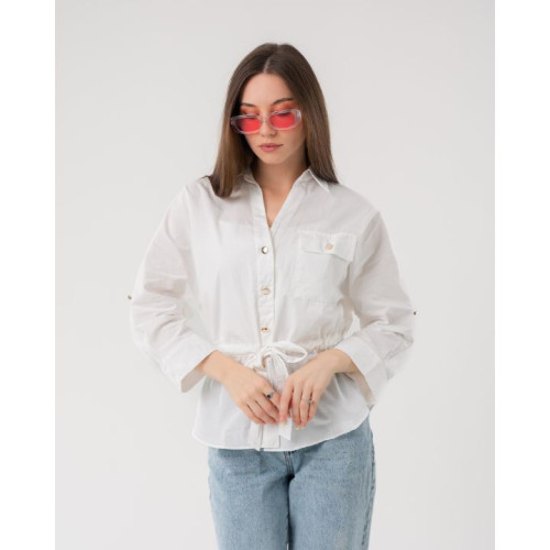 قميص كاجوال بأكمام ثلاثة أرباع ورباط لتحديد الخصر Casual Shirt with Drawstring Waist and 3/4 Sleeves