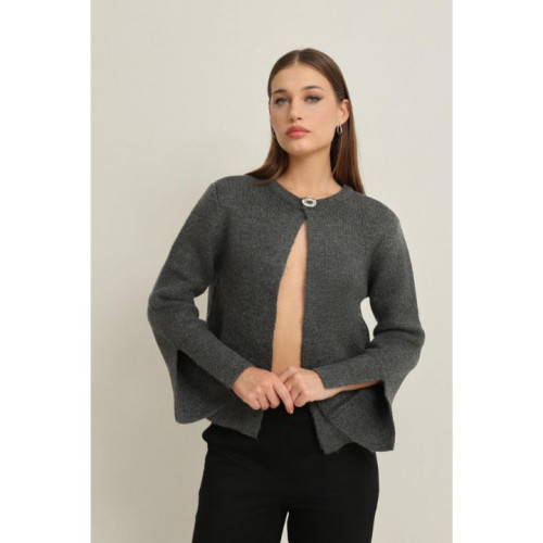 جاكيت تريكو بتفاصيل في الأكمام Anthracite Sleeve Detailed Basic Knitwear