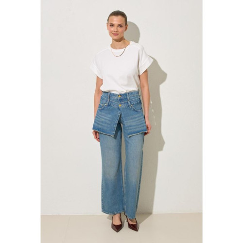 بنطال جينز أزرق 100% قطن Blue 100% Cotton Waist Detail Jeans